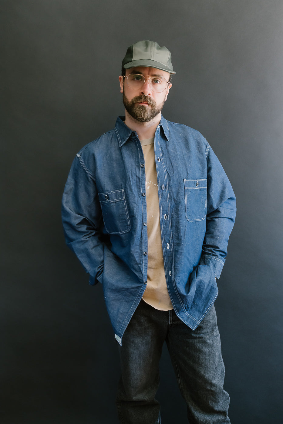 01-8068-81 - Supima 100/2 Linen Dungaree Work Shirt - Indigo