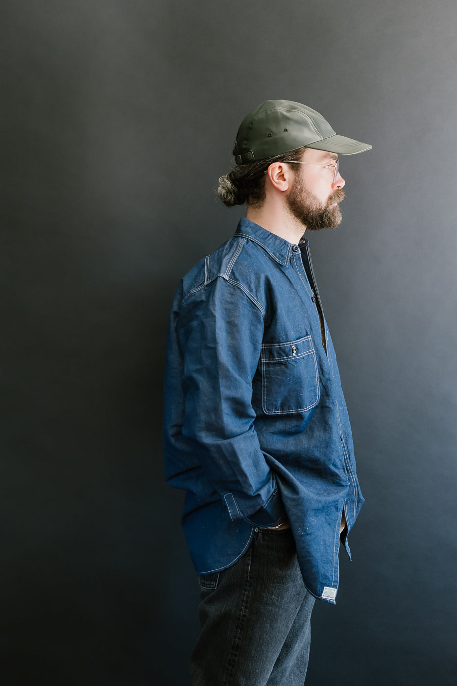 01-8068-81 - Supima 100/2 Linen Dungaree Work Shirt - Indigo