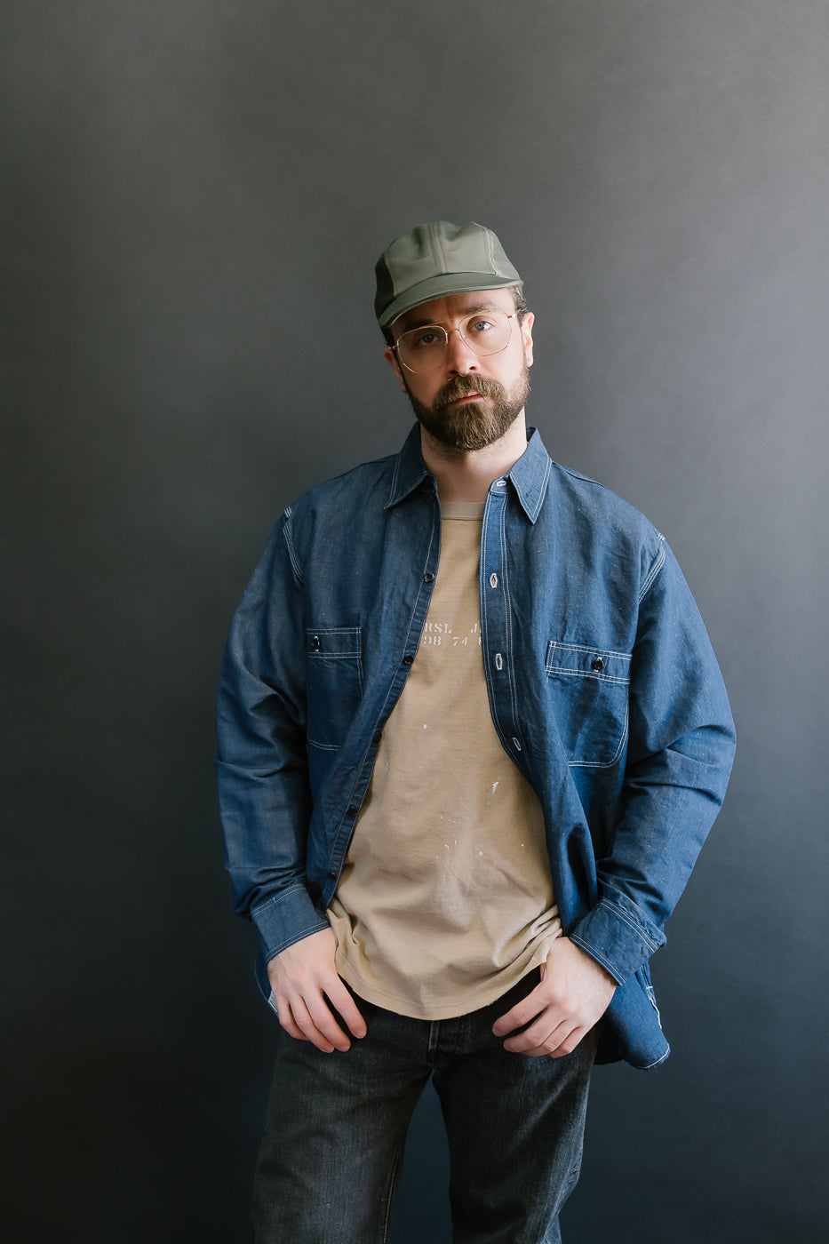 01-8068-81 - Supima 100/2 Linen Dungaree Work Shirt - Indigo