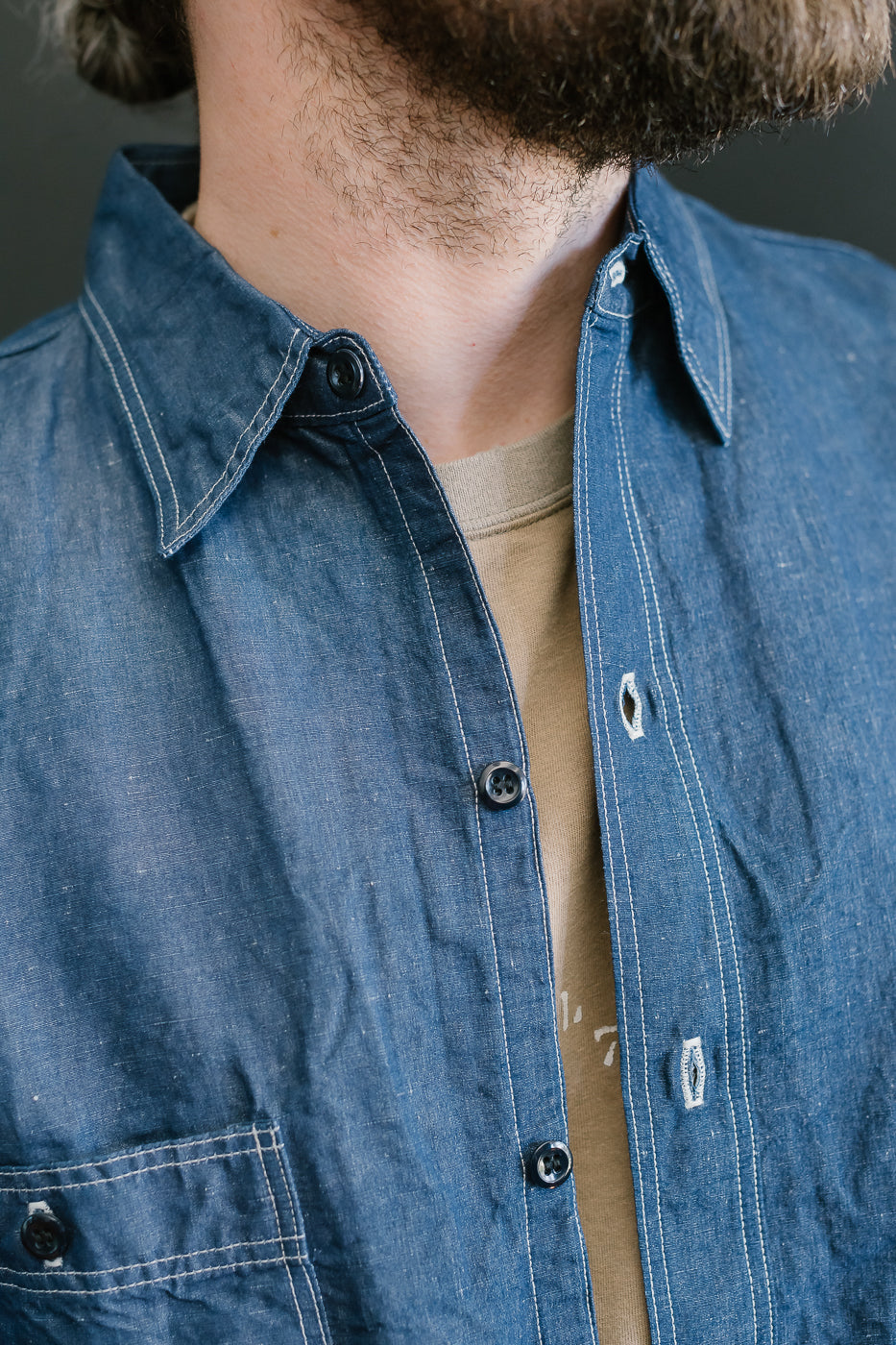01-8068-81 - Supima 100/2 Linen Dungaree Work Shirt - Indigo
