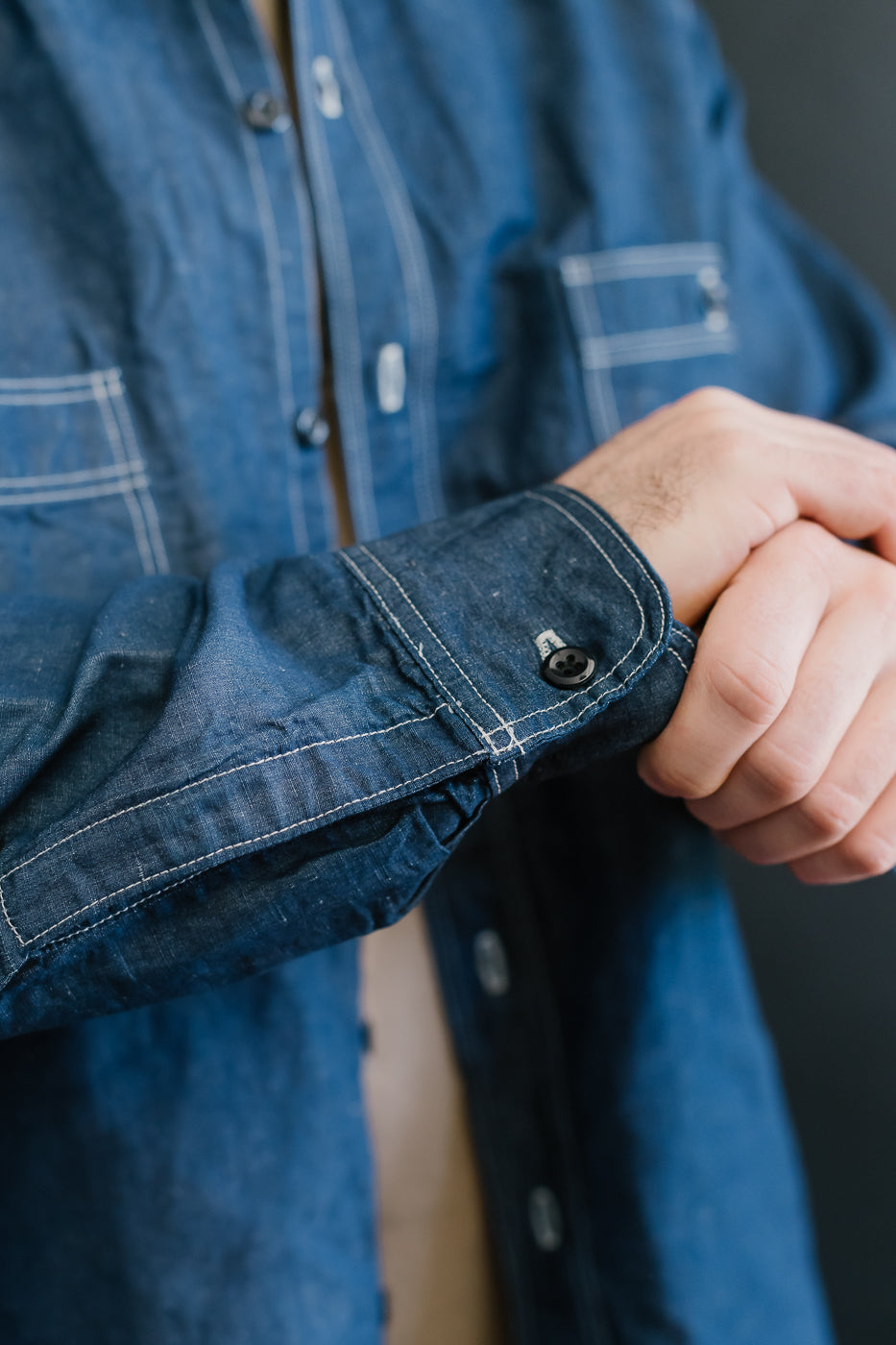 01-8068-81 - Supima 100/2 Linen Dungaree Work Shirt - Indigo