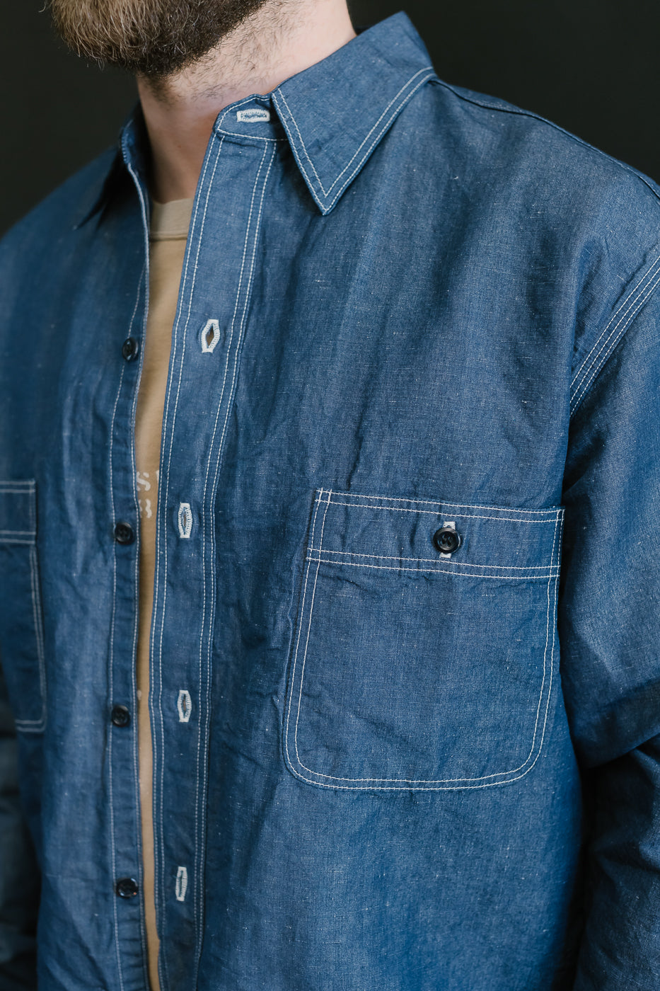 01-8068-81 - Supima 100/2 Linen Dungaree Work Shirt - Indigo
