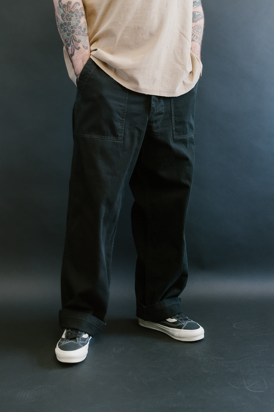 01-5103-61 - Herringbone Summer Fatigue Pants - Black