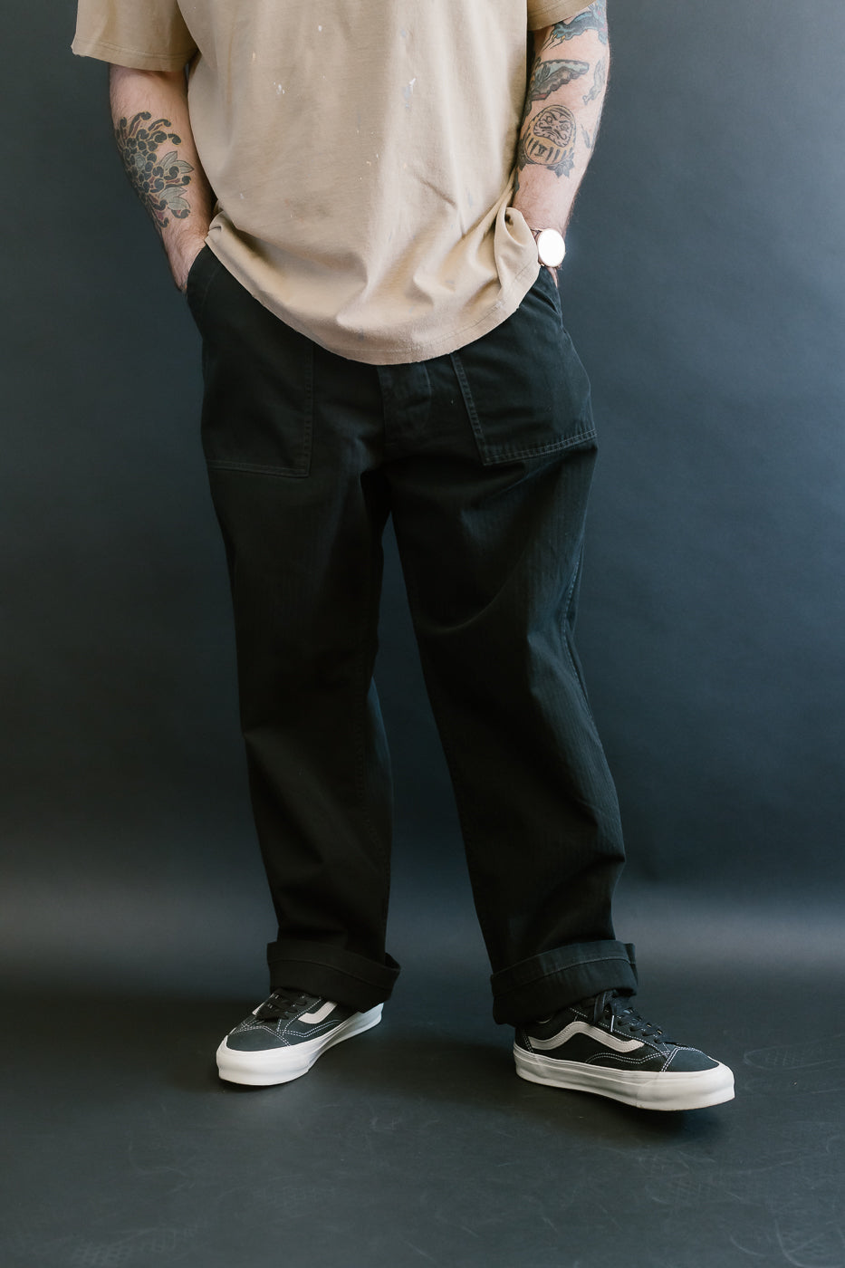 01-5103-61 - Herringbone Summer Fatigue Pants - Black