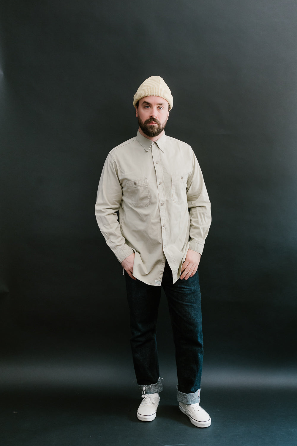 03-V8070- 67 - 1960s Twill Work Shirt Vintage Fit - Beige
