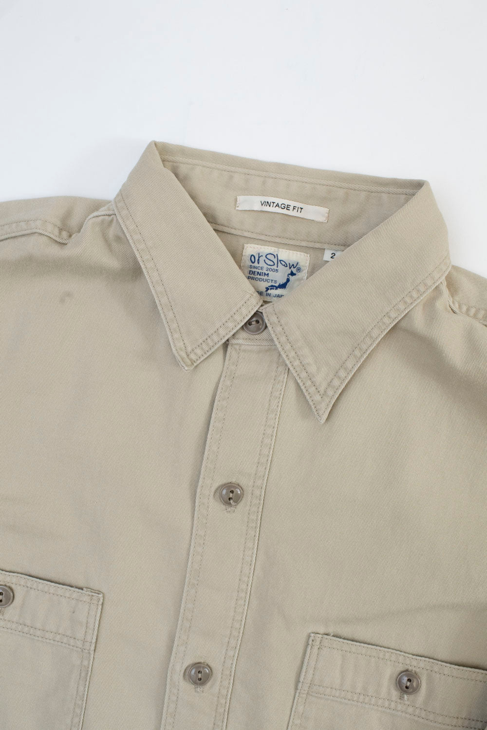 03-V8070- 67 - 1960s Twill Work Shirt Vintage Fit - Beige | Dant
