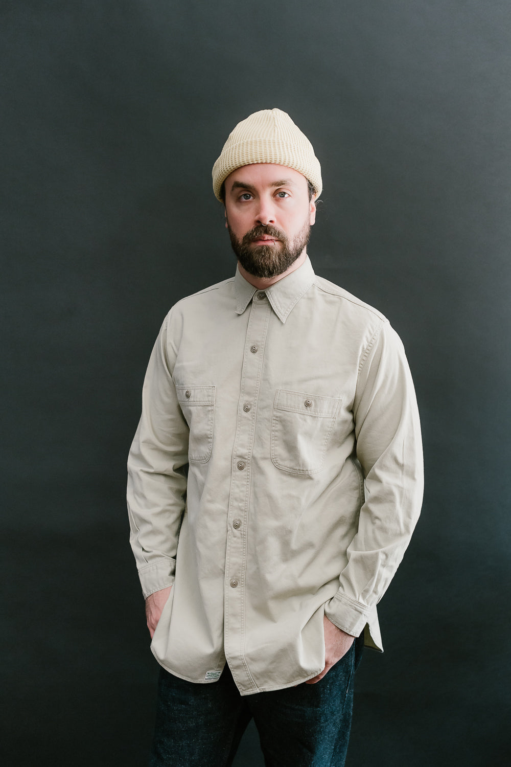 03-V8070- 67 - 1960s Twill Work Shirt Vintage Fit - Beige