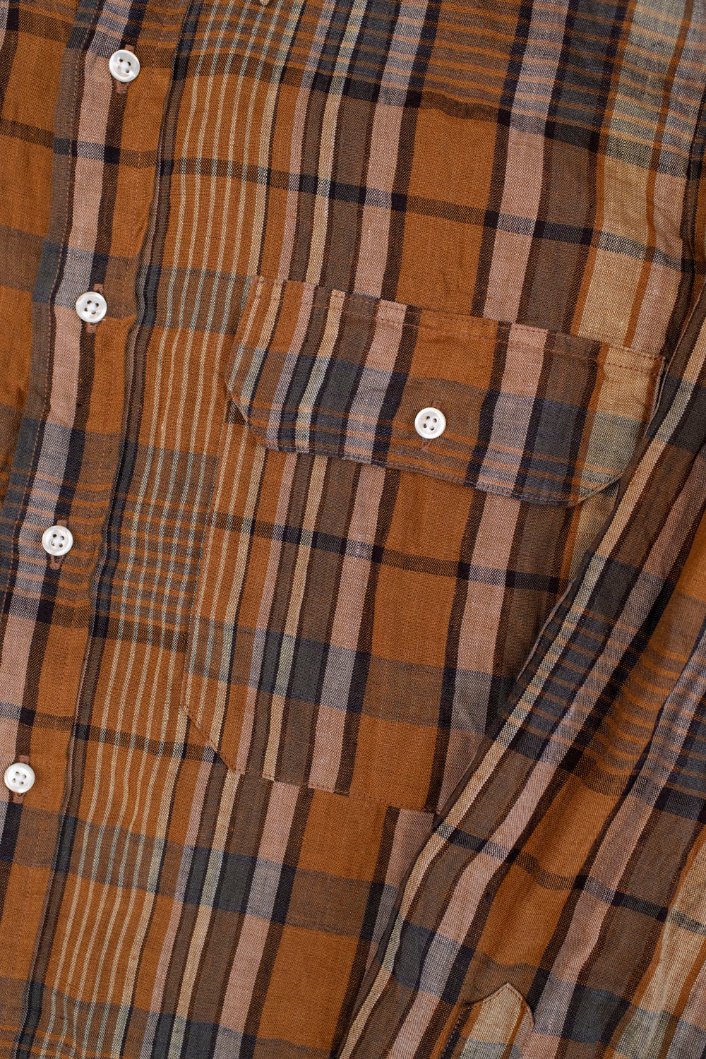 01-8113-44 - Linen Button-Down Safari Shirt - Orange Check