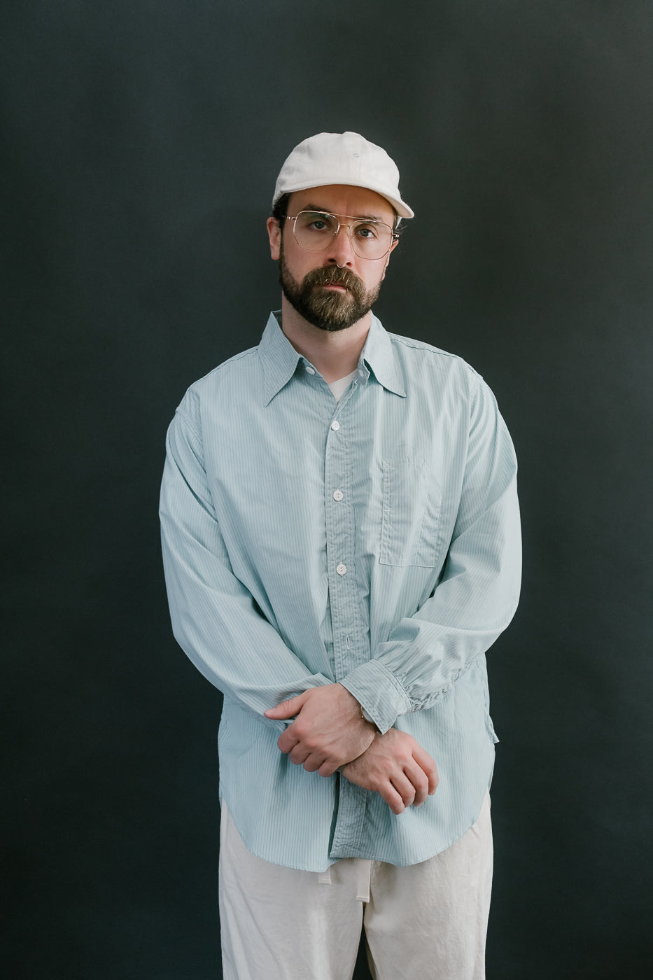 1201C-SSG - No. 1 Shirt Stripe Shirting MV - Green