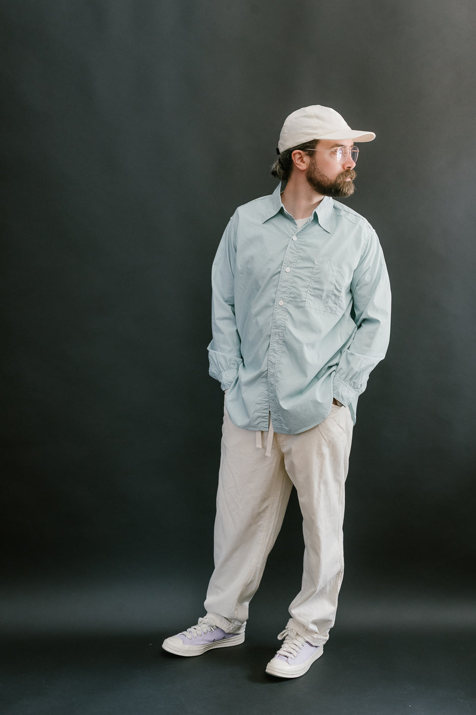 1201C-SSG - No. 1 Shirt Stripe Shirting MV - Green