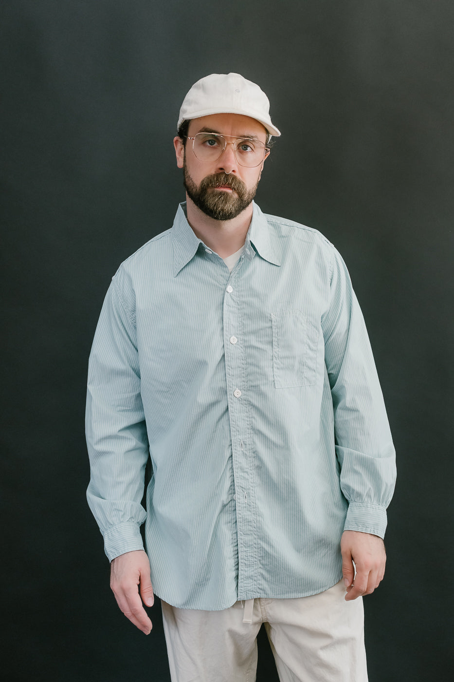 1201C-SSG - No. 1 Shirt Stripe Shirting MV - Green
