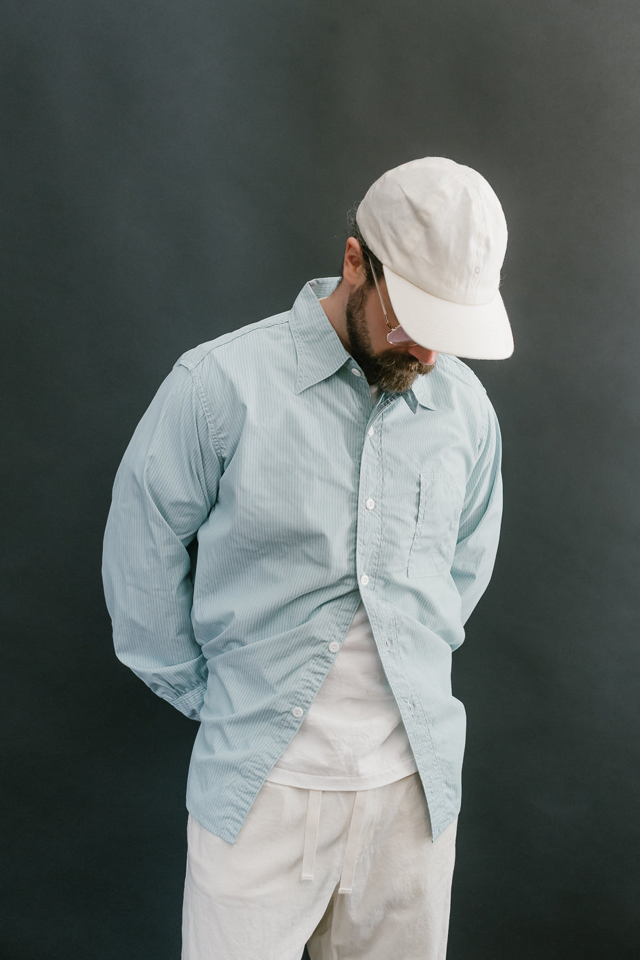 1201C-SSG - No. 1 Shirt Stripe Shirting MV - Green