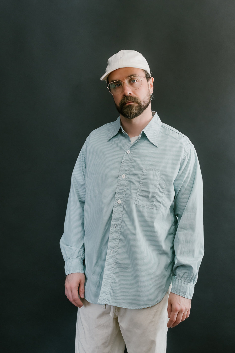 1201C-SSG - No. 1 Shirt Stripe Shirting MV - Green