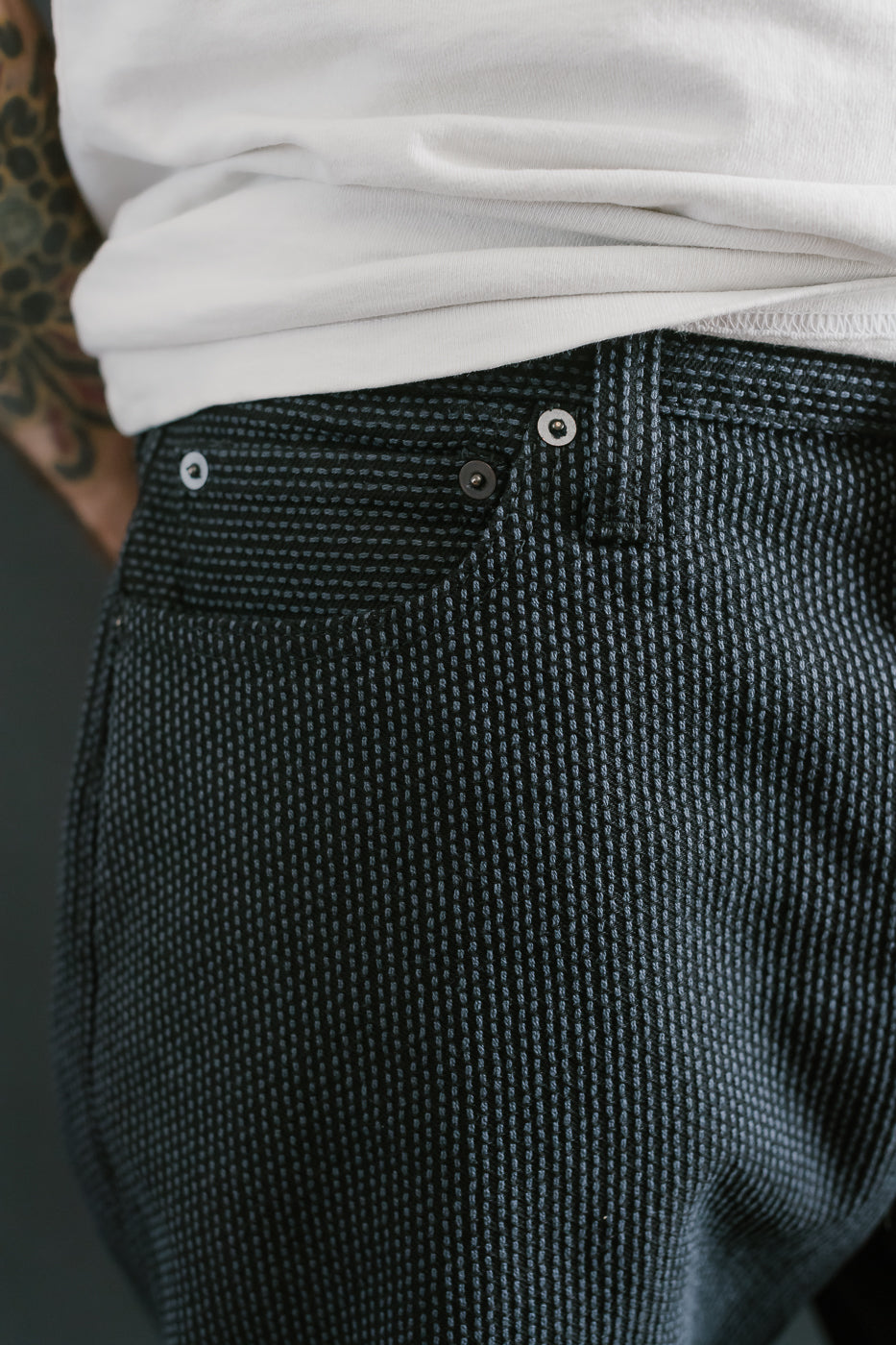 1170-1-BK - Sashiko Denim Loose Fit - Black x Gray