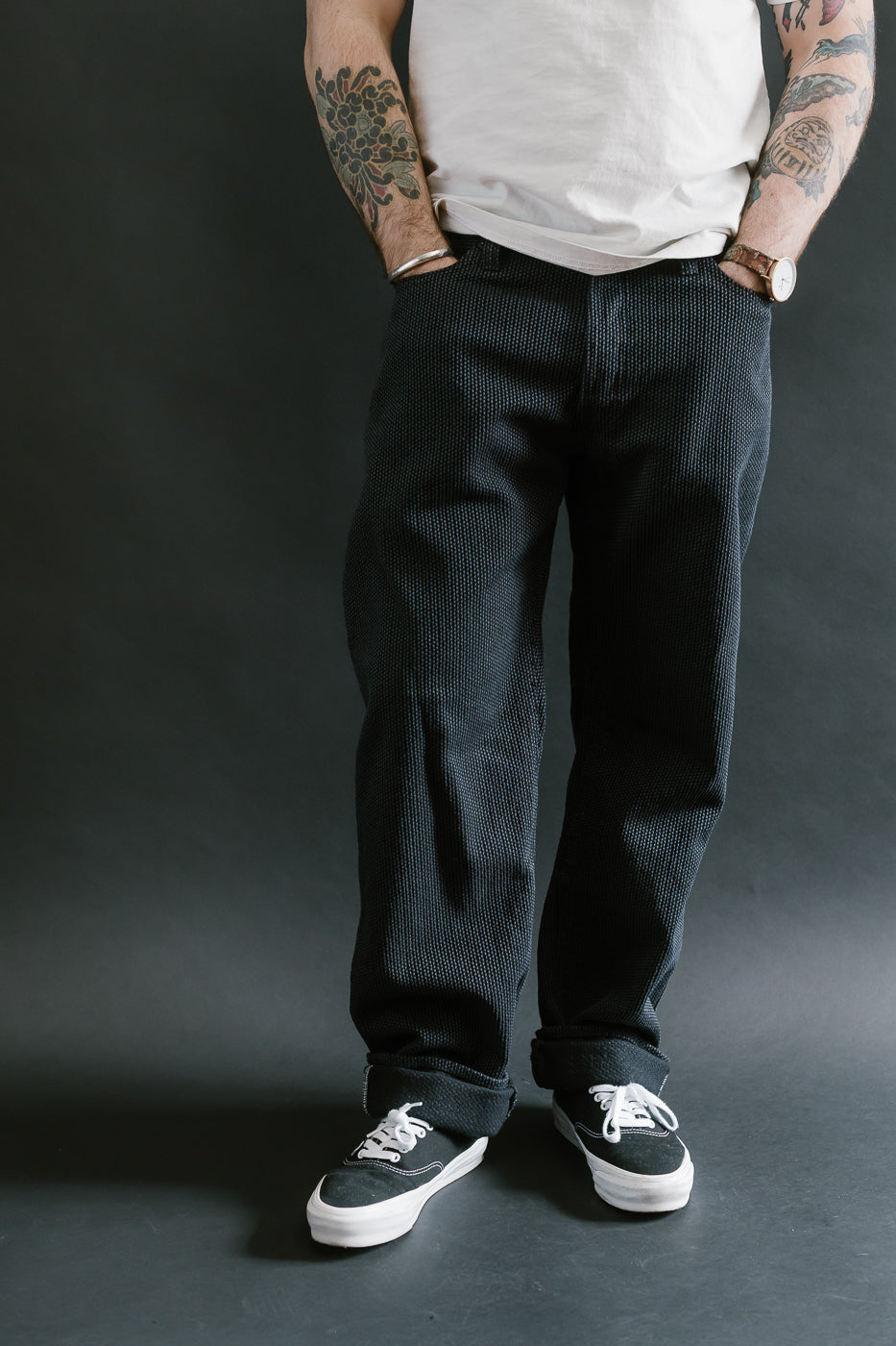 1170-1-BK - Sashiko Denim Loose Fit - Black x Gray