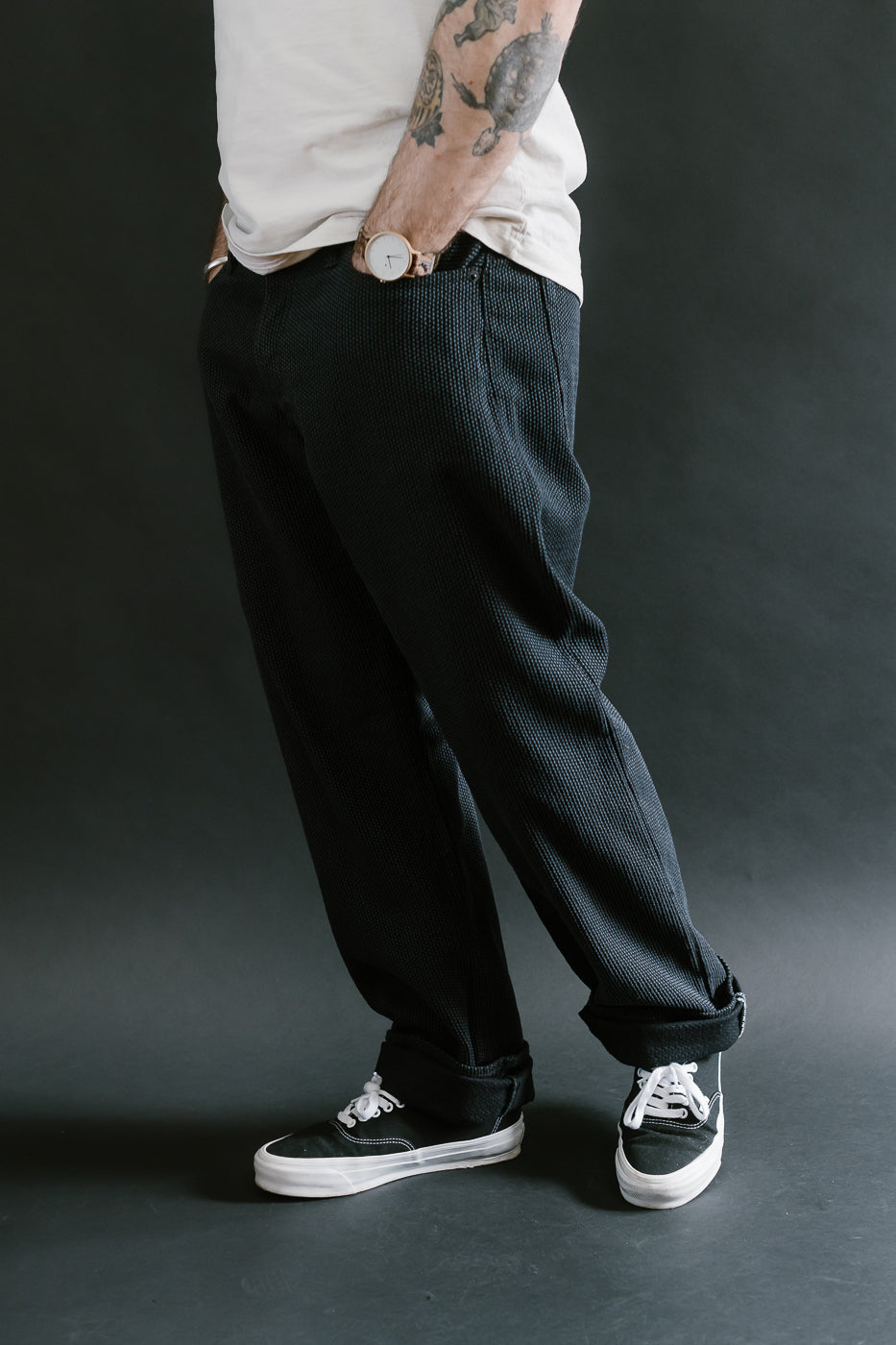 1170-1-BK - Sashiko Denim Loose Fit - Black x Gray