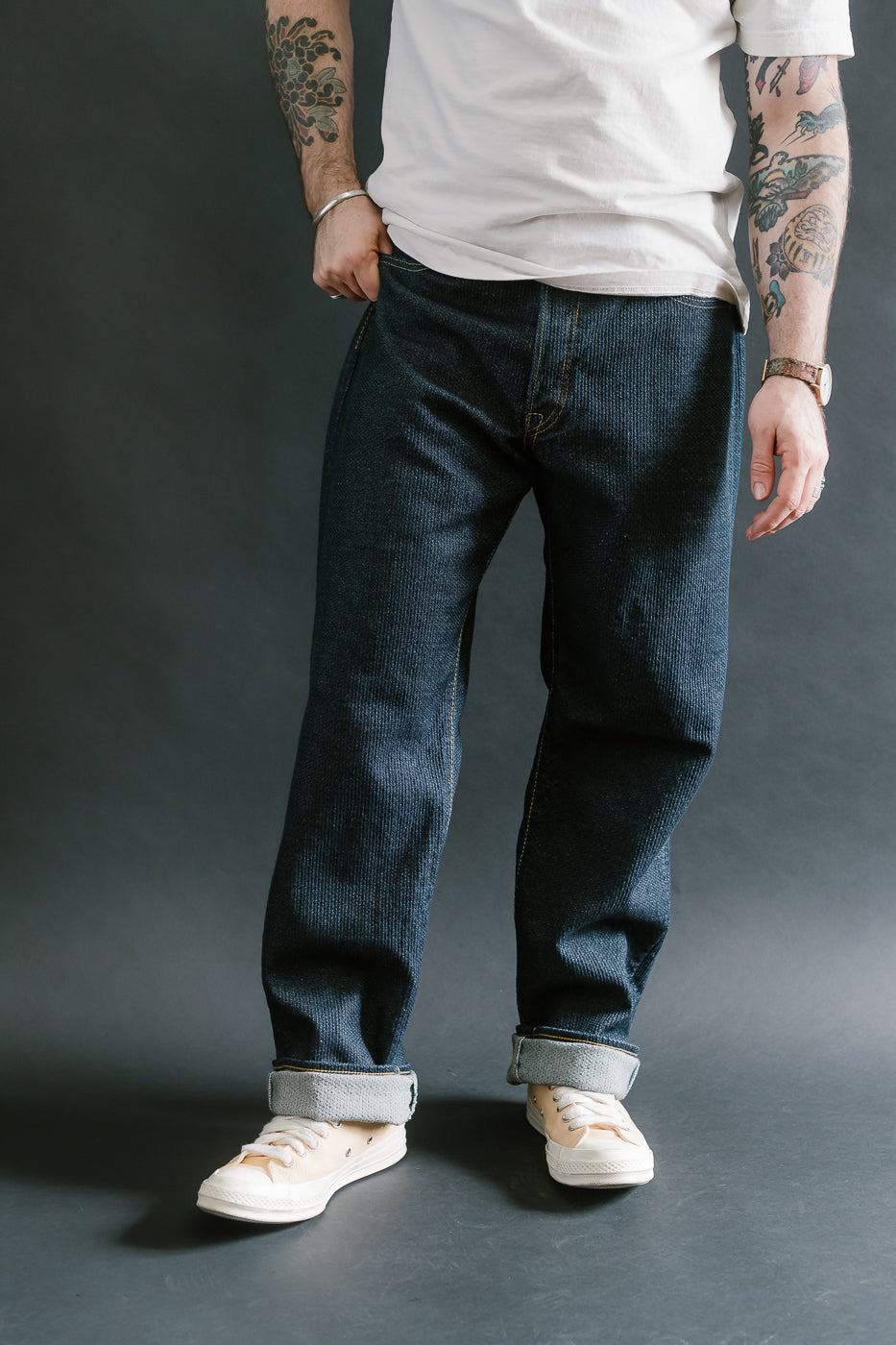 1170-1-ID - Sashiko Denim Loose Fit - Indigo x Natural