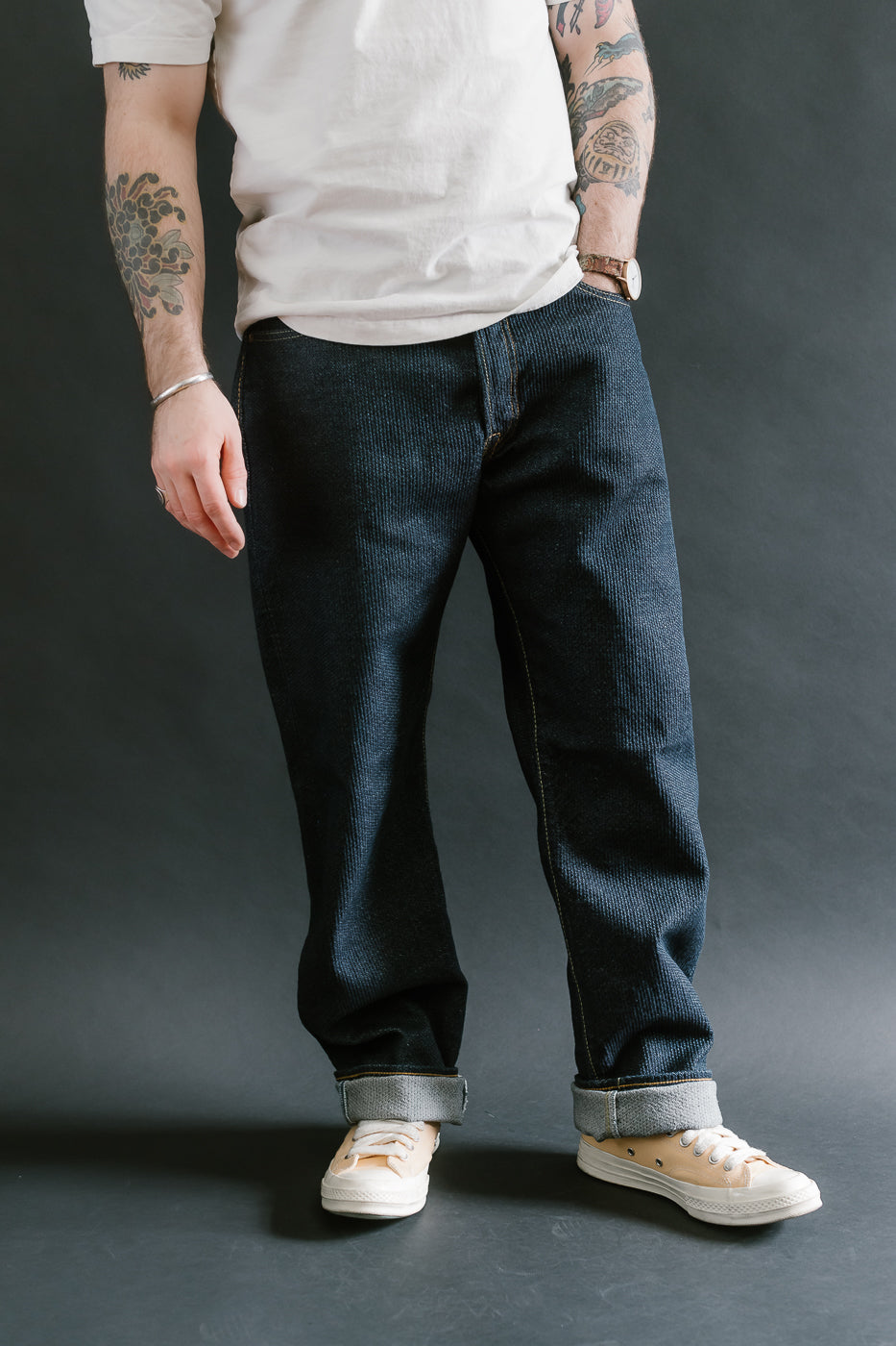 1170-1-ID - Sashiko Denim Loose Fit - Indigo x Natural