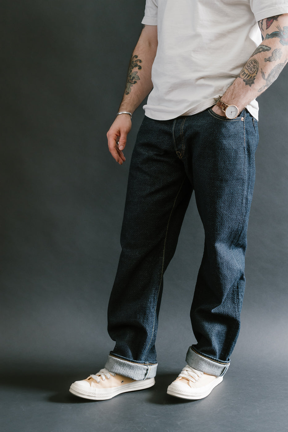1170-1-ID - Sashiko Denim Loose Fit - Indigo x Natural