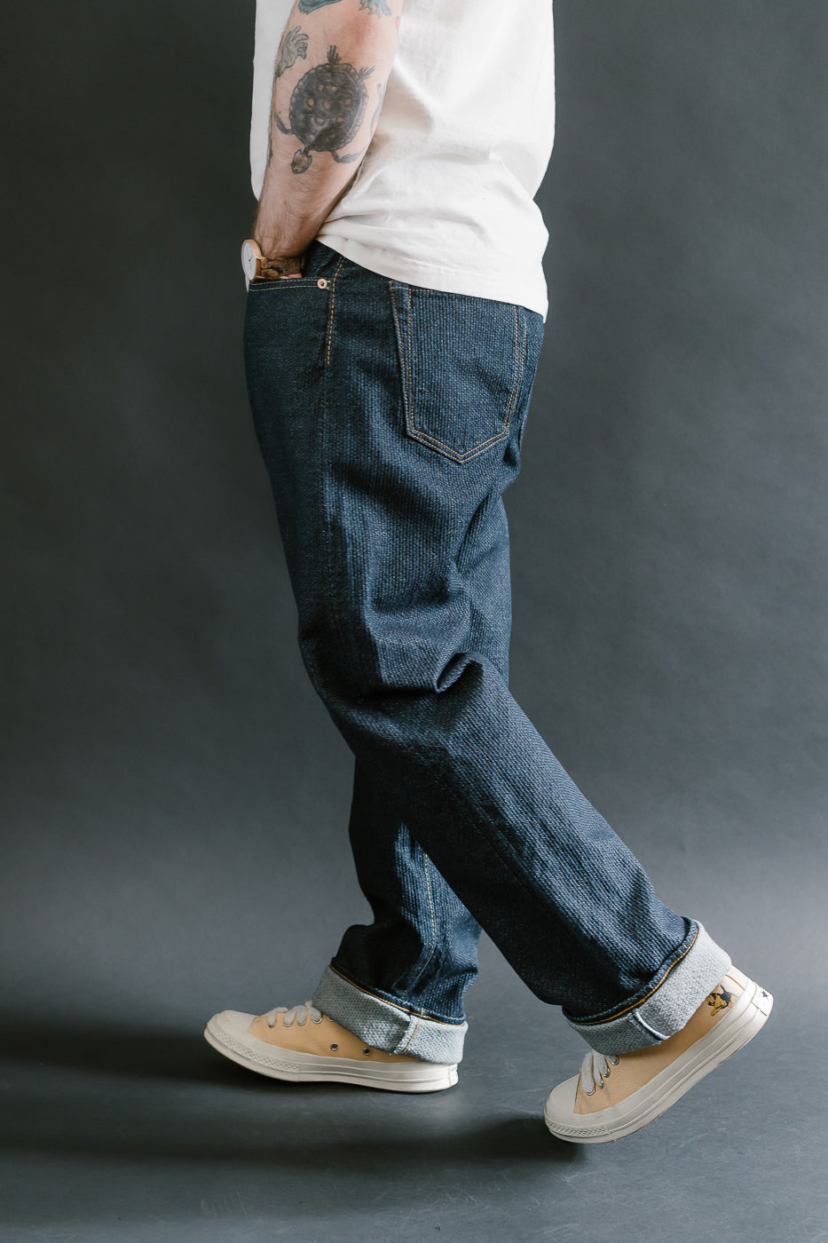 1170-1-ID - Sashiko Denim Loose Fit - Indigo x Natural