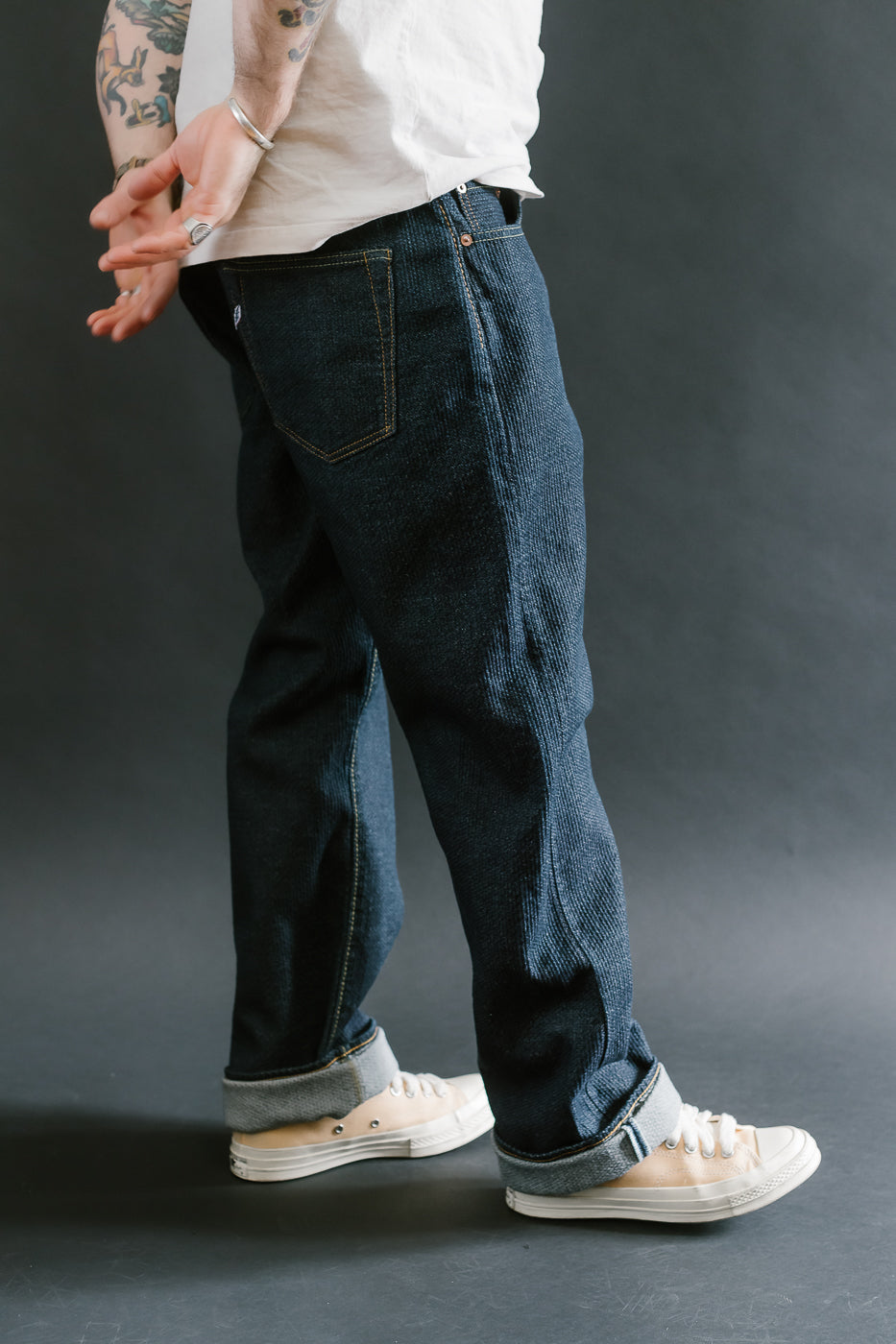 1170-1-ID - Sashiko Denim Loose Fit - Indigo x Natural