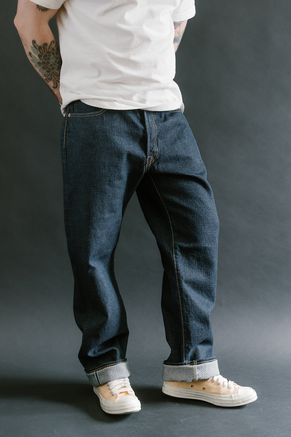 1170-1-ID - Sashiko Denim Loose Fit - Indigo x Natural
