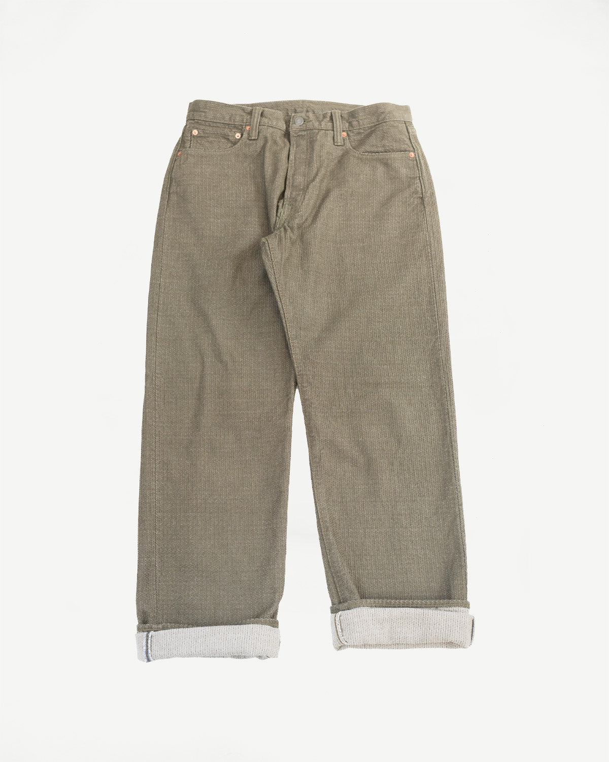 1170-1-OLV - Sashiko Denim Loose Fit - Olive x Olive