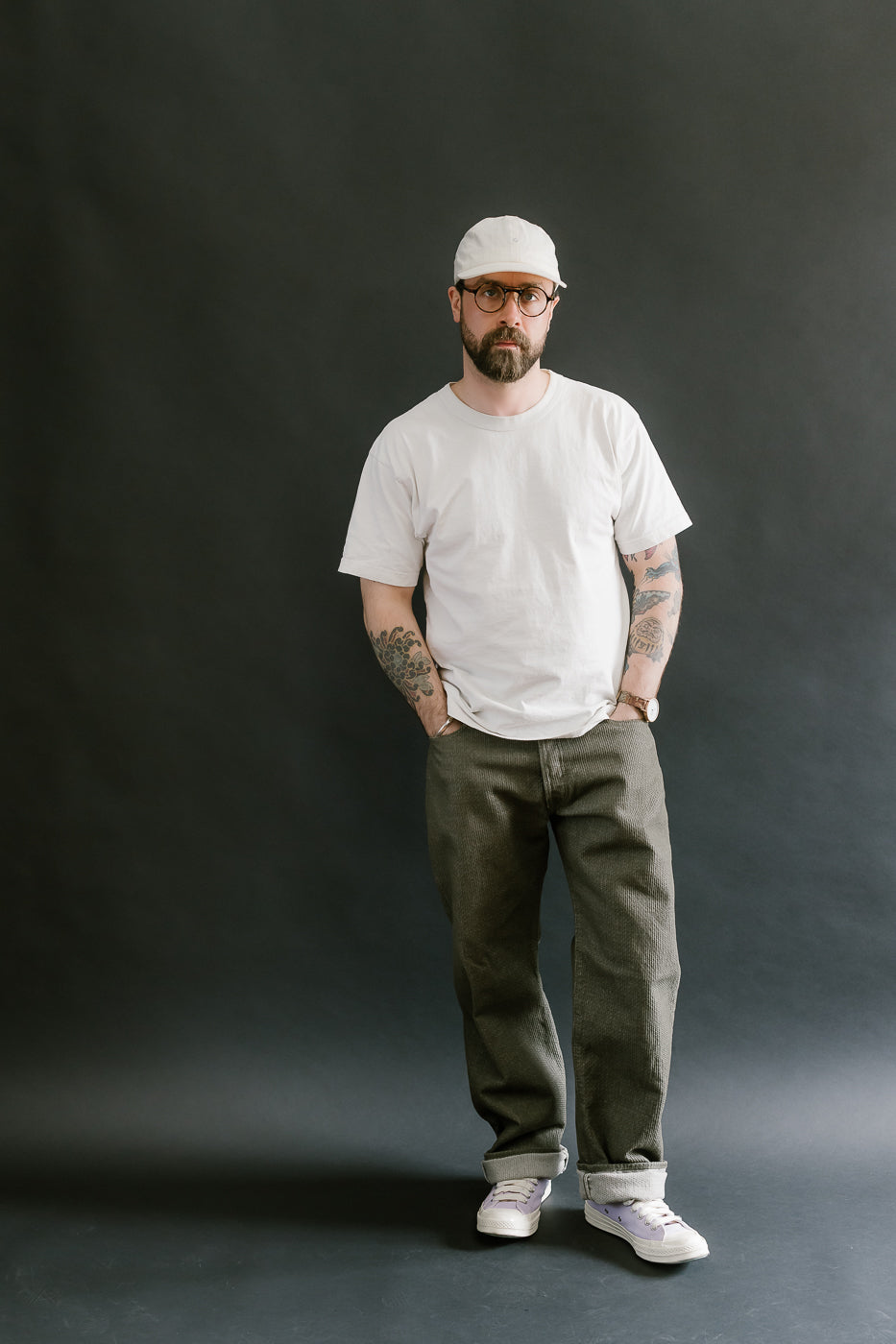 1170-1-OLV - Sashiko Denim Loose Fit - Olive x Olive