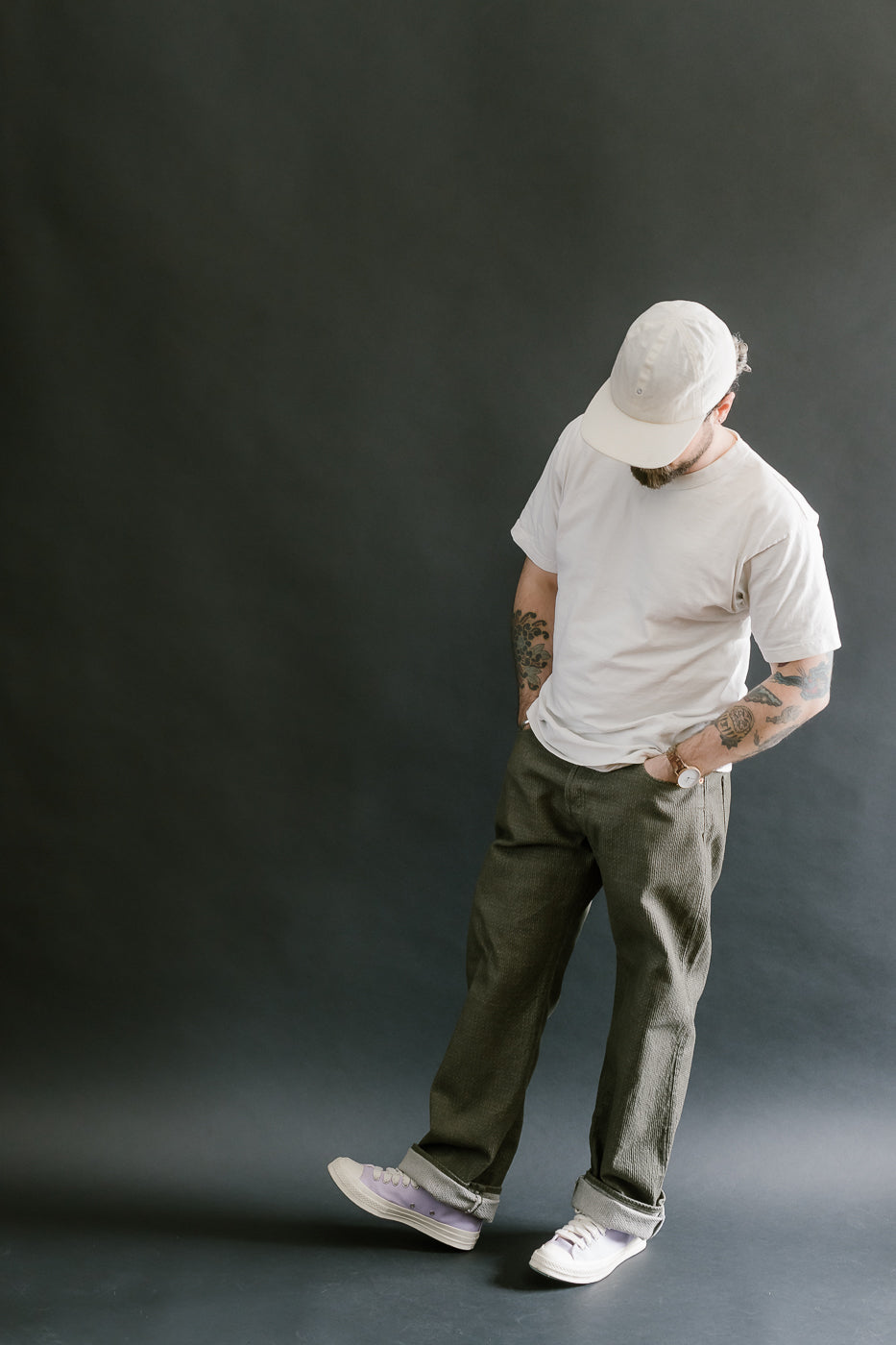 1170-1-OLV - Sashiko Denim Loose Fit - Olive x Olive