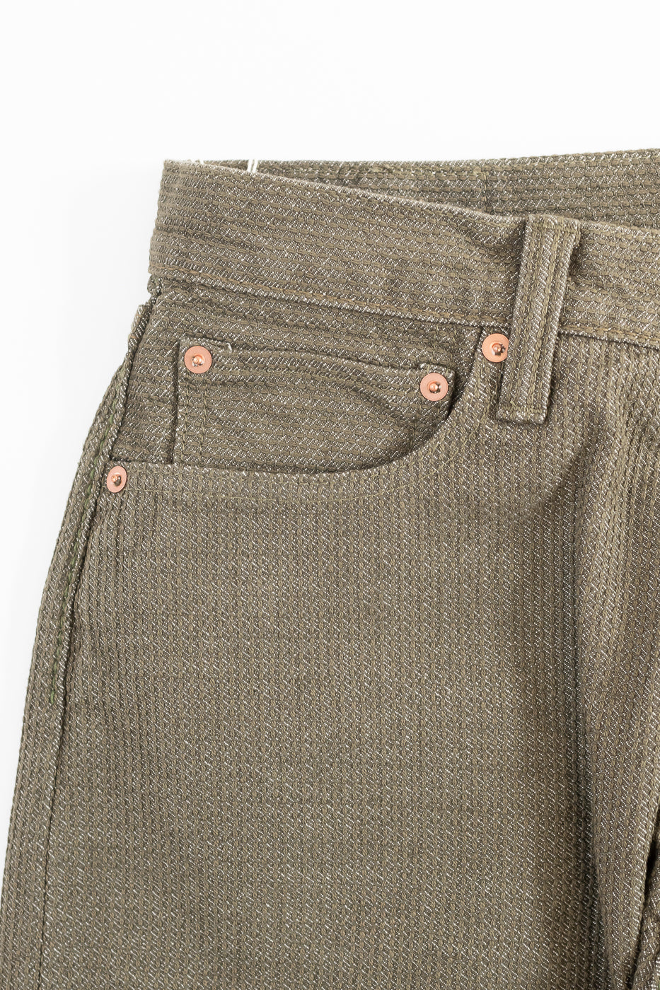 1170-1-OLV - Sashiko Denim Loose Fit - Olive x Olive
