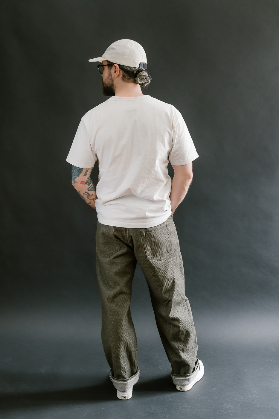 1170-1-OLV - Sashiko Denim Loose Fit - Olive x Olive
