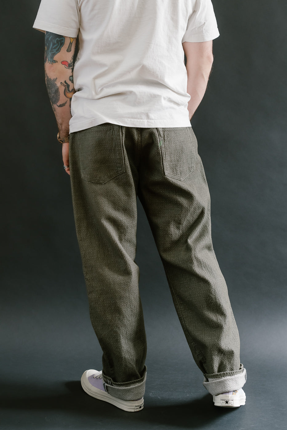 1170-1-OLV - Sashiko Denim Loose Fit - Olive x Olive
