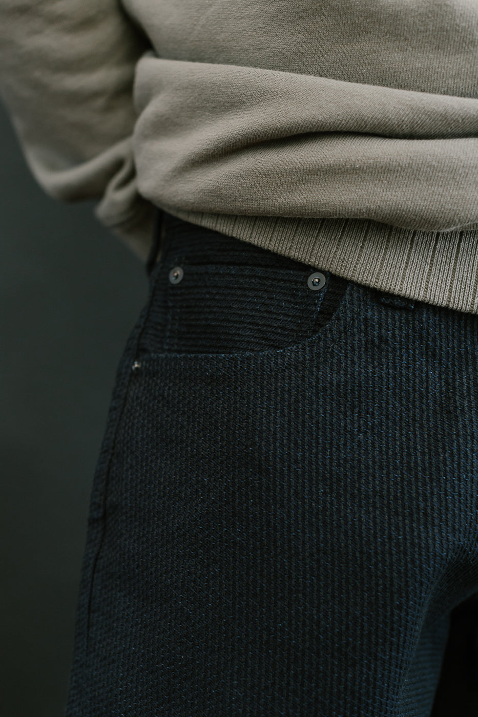 1178-ID - Sashiko Denim Regular Fit - Indigo x Black