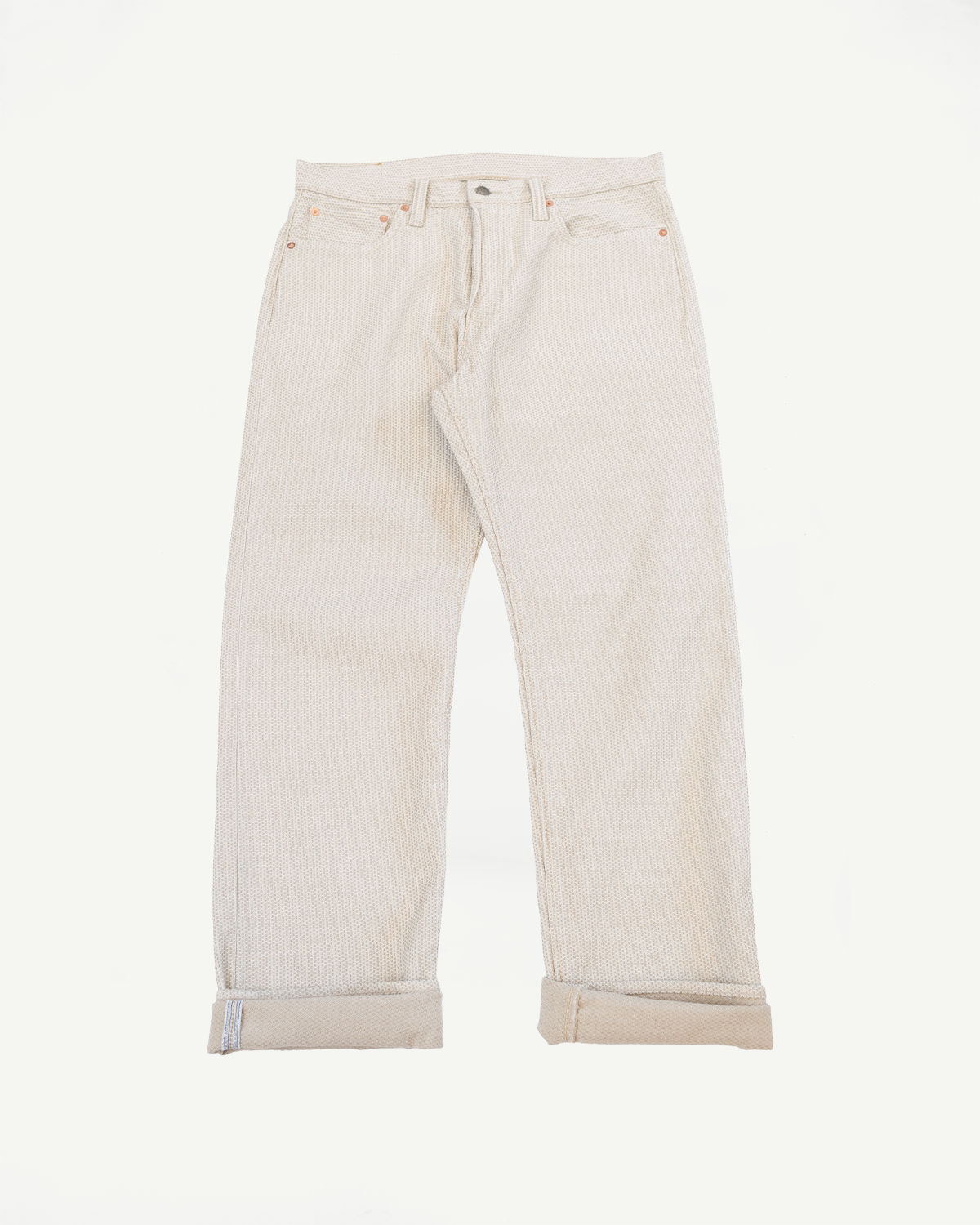 1178-IV - Sashiko Denim Regular Fit - Ivory x Beige