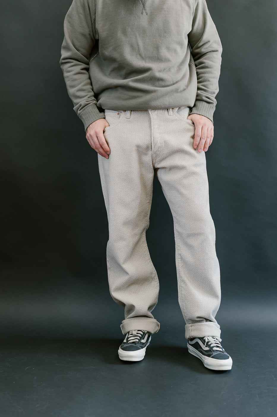 1178-IV - Sashiko Denim Regular Fit - Ivory x Beige
