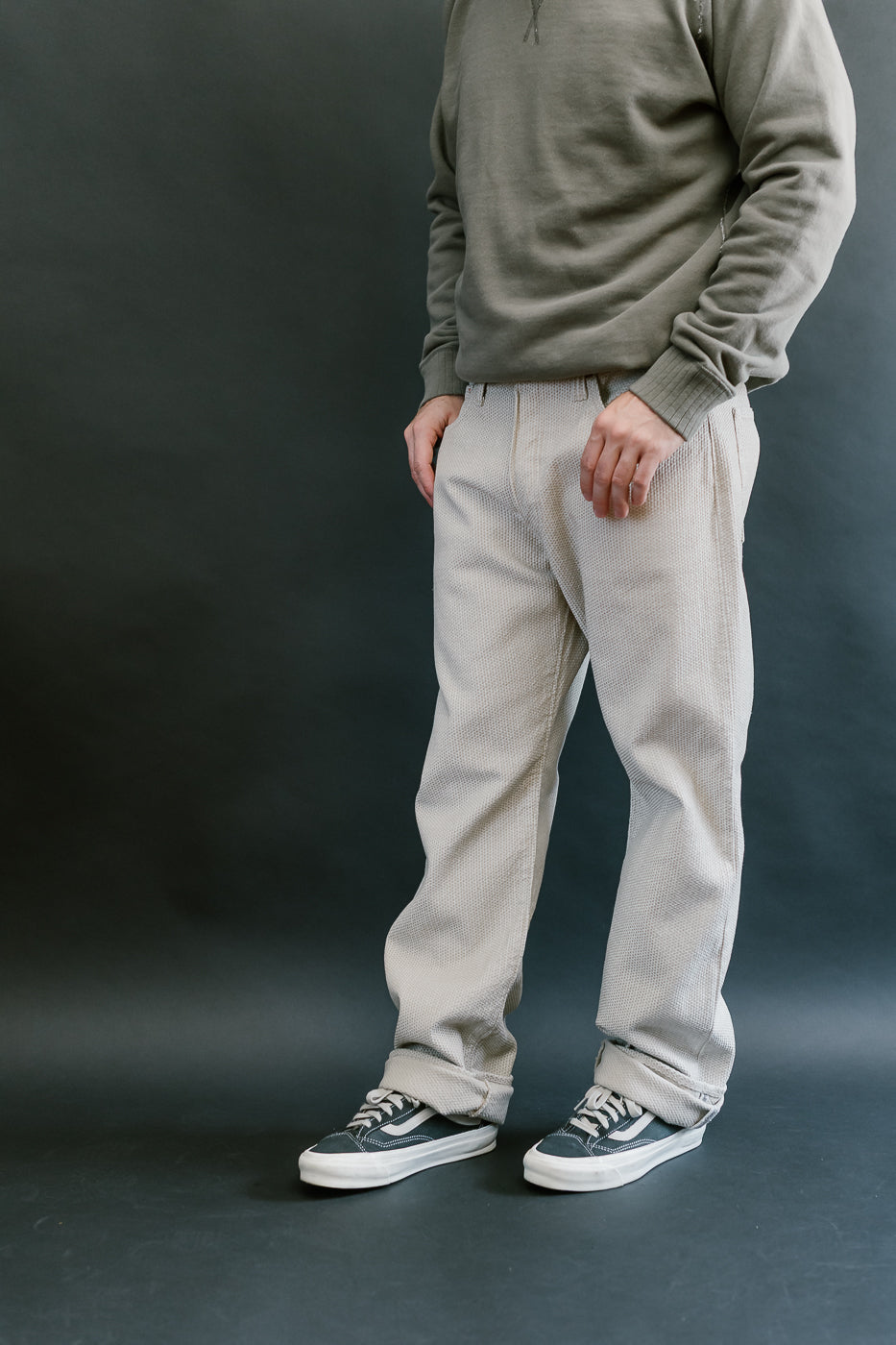 1178-IV - Sashiko Denim Regular Fit - Ivory x Beige