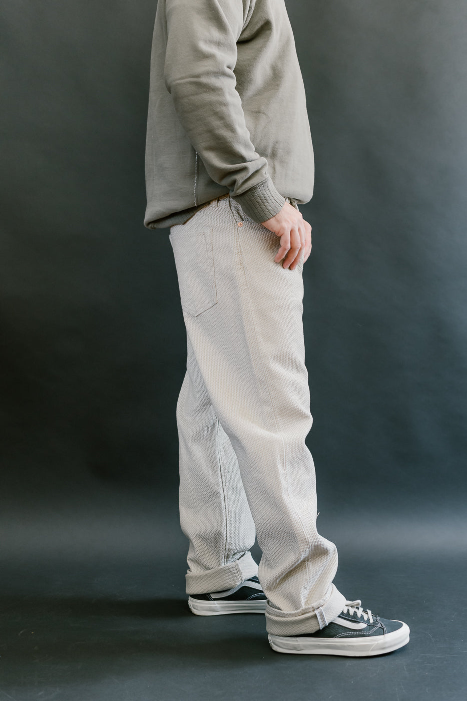 1178-IV - Sashiko Denim Regular Fit - Ivory x Beige