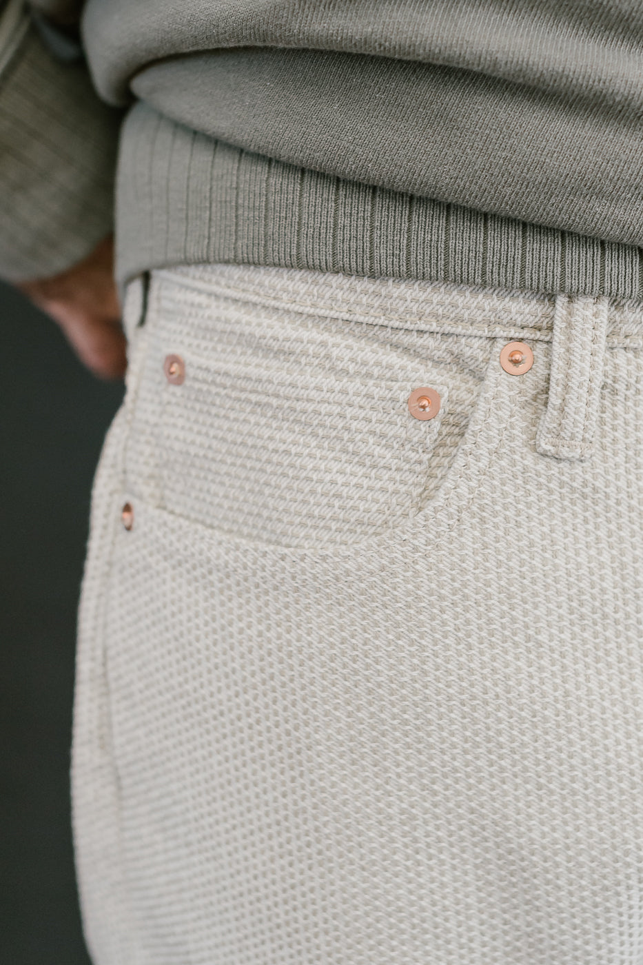 1178-IV - Sashiko Denim Regular Fit - Ivory x Beige