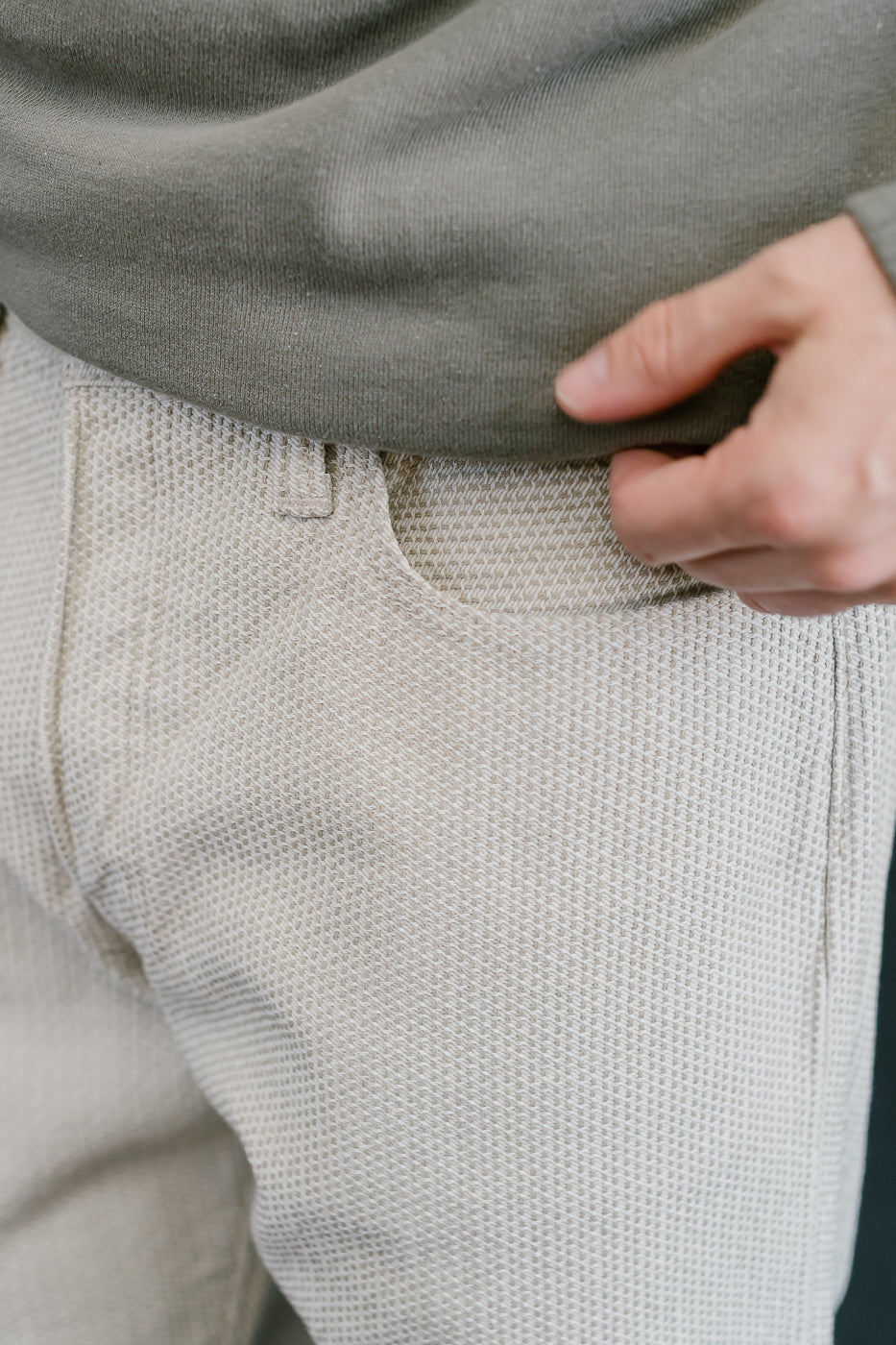 1178-IV - Sashiko Denim Regular Fit - Ivory x Beige