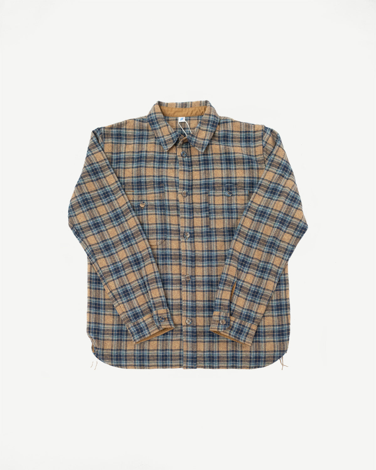 2229-BE - Woven Tweed Check Double Pocket Shirt - Beige