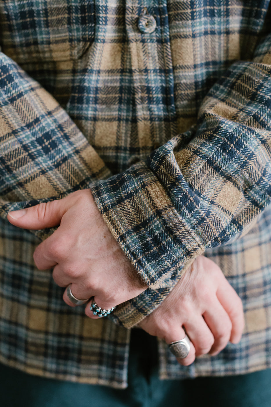 2229-BE - Woven Tweed Check Double Pocket Shirt - Beige