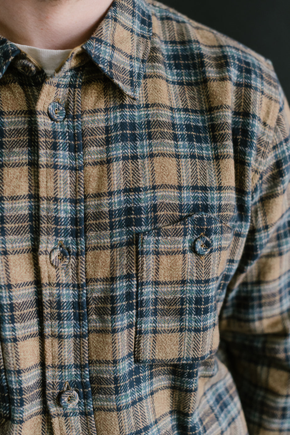 2229-BE - Woven Tweed Check Double Pocket Shirt - Beige