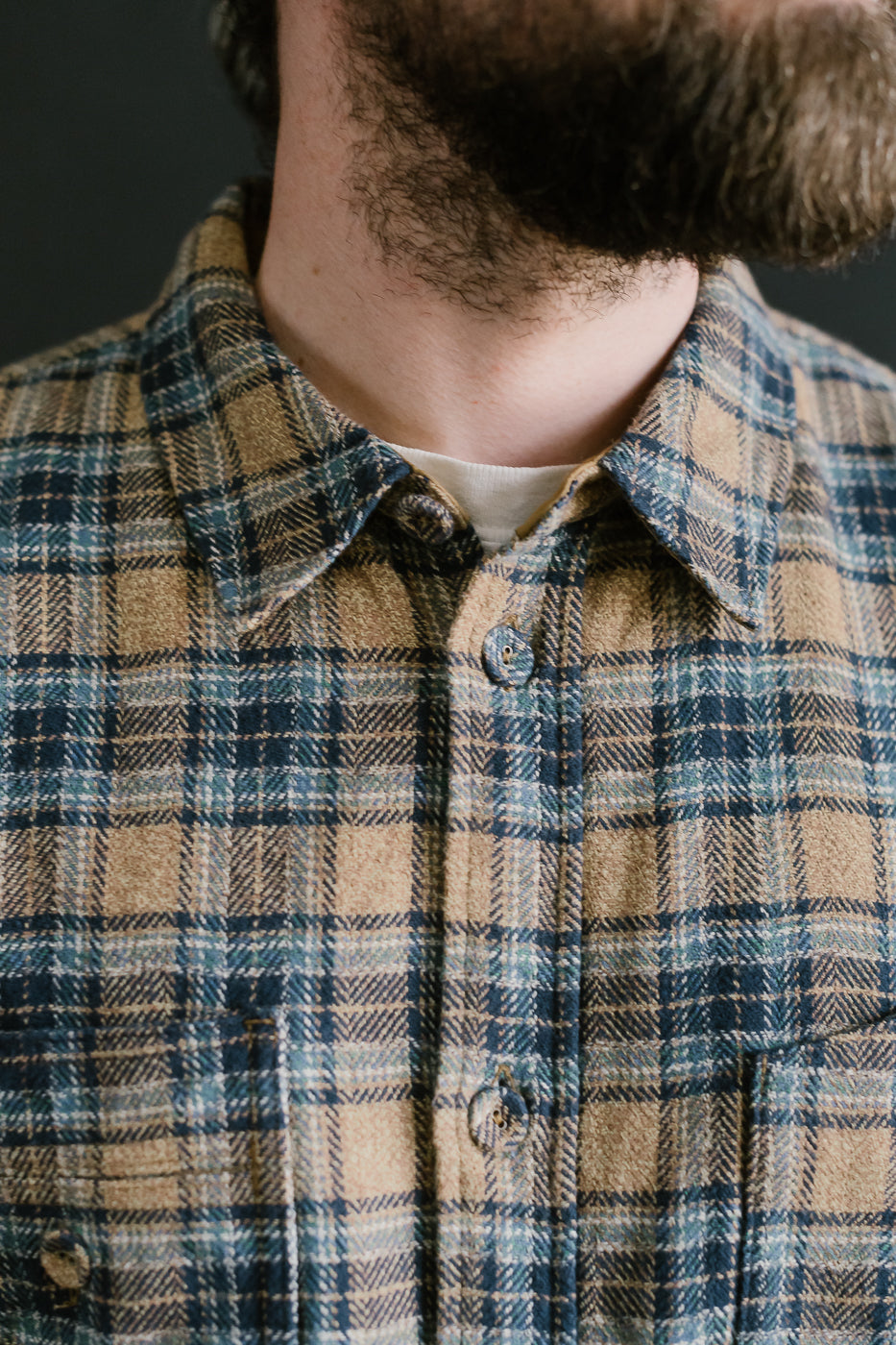2229-BE - Woven Tweed Check Double Pocket Shirt - Beige