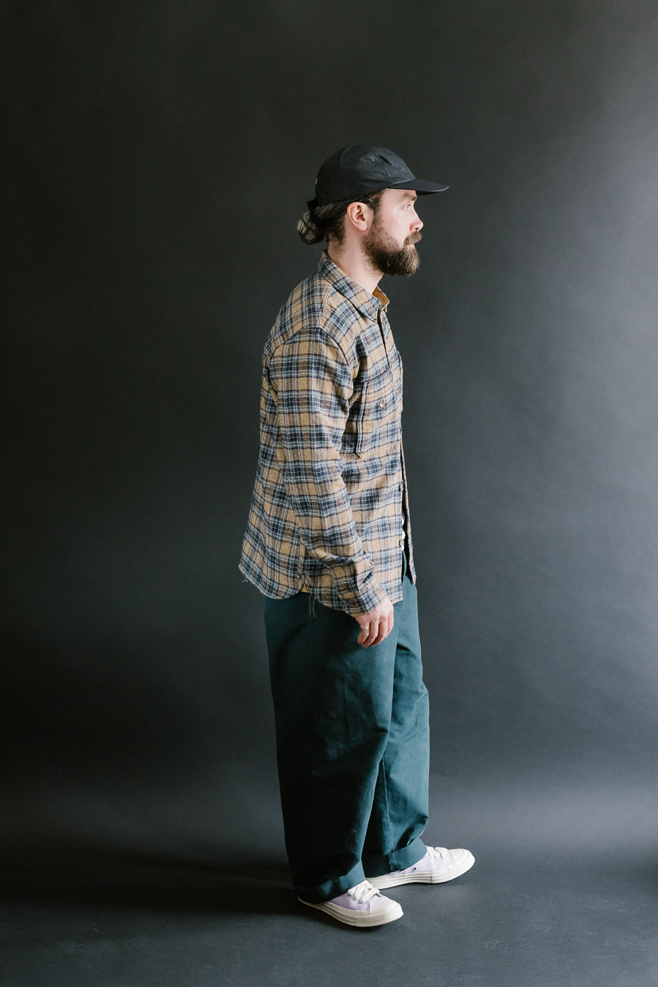 2229-BE - Woven Tweed Check Double Pocket Shirt - Beige