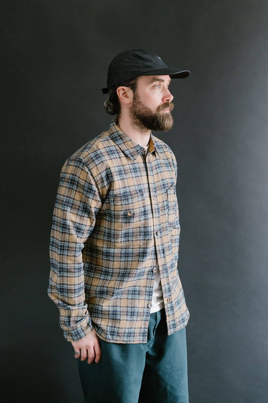 2229-BE - Woven Tweed Check Double Pocket Shirt - Beige