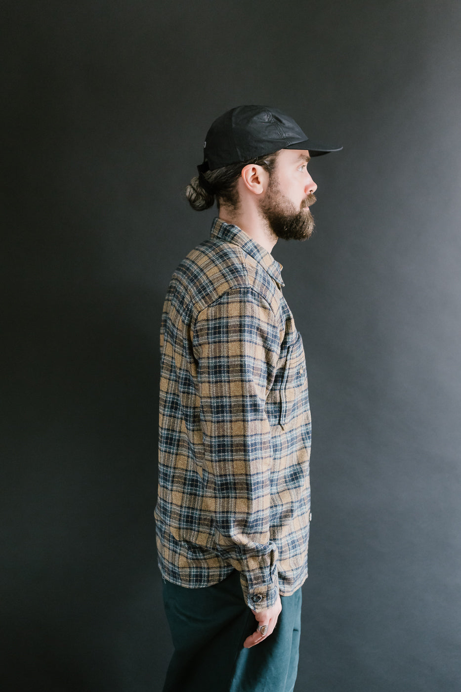 2229-BE - Woven Tweed Check Double Pocket Shirt - Beige