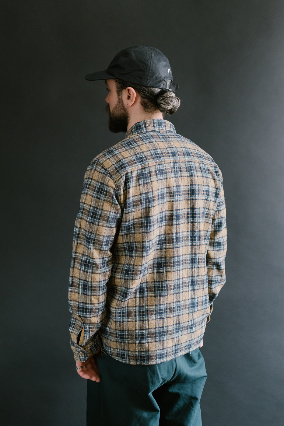 2229-BE - Woven Tweed Check Double Pocket Shirt - Beige