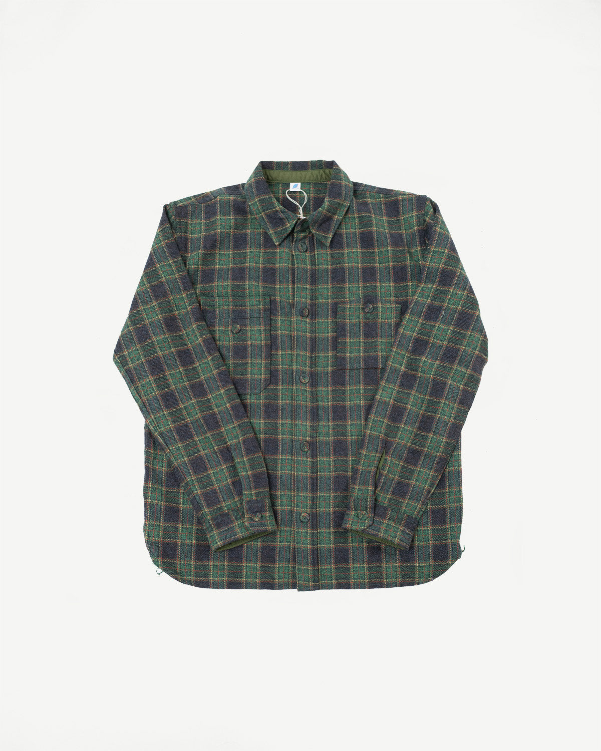 2229-GR - Woven Tweed Check Double Pocket Shirt - Green