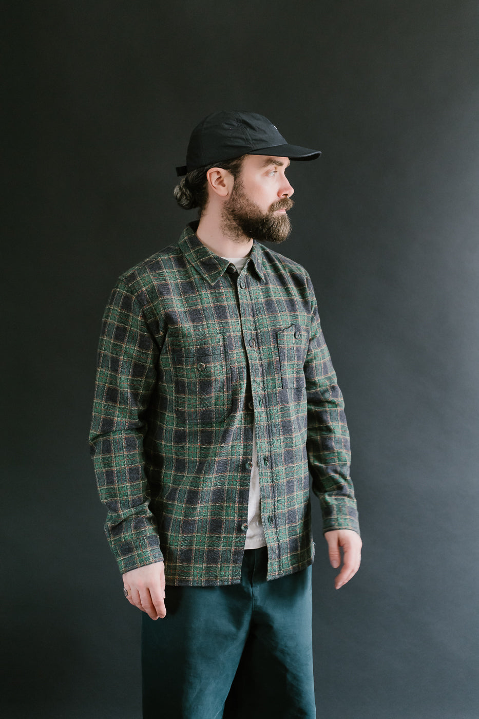 2229-GR - Woven Tweed Check Double Pocket Shirt - Green
