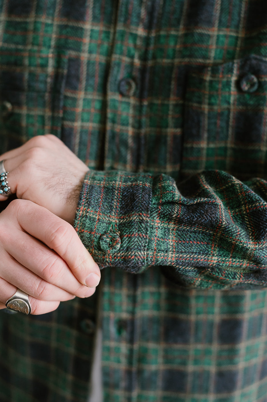 2229-GR - Woven Tweed Check Double Pocket Shirt - Green